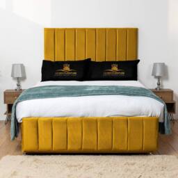 UK Bed Furniture Falcon Divan Bed with 2 Drawers Foot End & 26 Inch headboard in Mustard - Size: Double - thumbnail 2