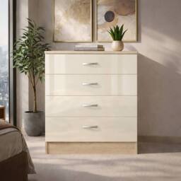 Harmin High Gloss Cream on Sonoma Oak 4 Drawer Chest - thumbnail 4