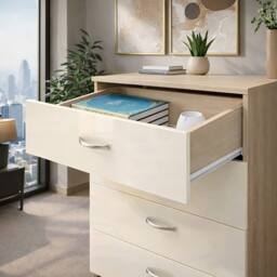 Harmin High Gloss Cream on Sonoma Oak 4 Drawer Chest - thumbnail 5
