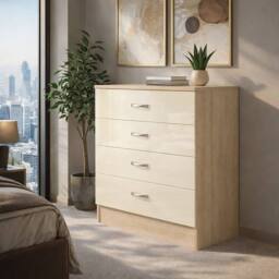 Harmin High Gloss Cream on Sonoma Oak 4 Drawer Chest - thumbnail 1
