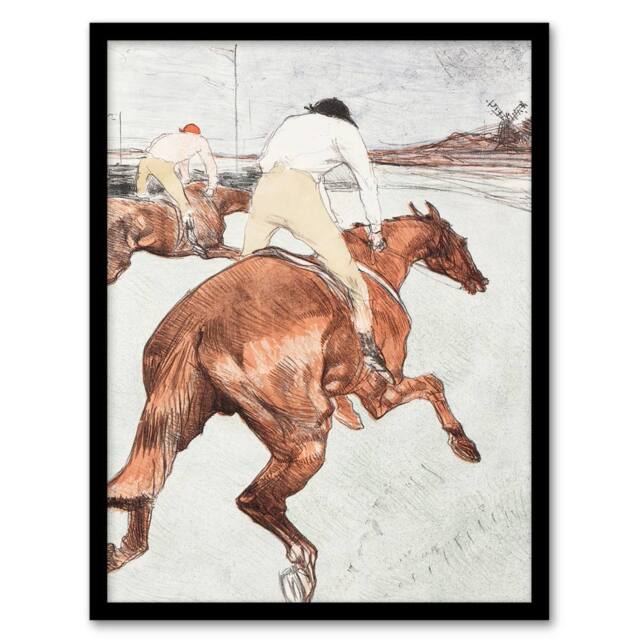 Artery8 The Jockey Horse Racing Vintage Framed Wall Art Print Toulouse Lautrec in Brown - Size: A4 - image 1