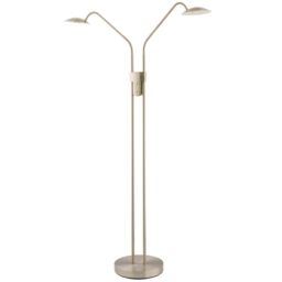 Happy Homewares Modern Double Arm Floor Lamp with Dimmer Button & Colour Control Warm-Cool White in Metallic Silver - thumbnail 1