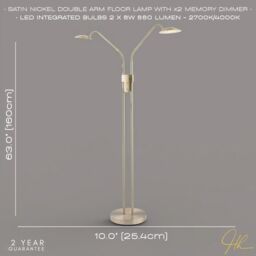 Happy Homewares Modern Double Arm Floor Lamp with Dimmer Button & Colour Control Warm-Cool White in Metallic Silver - thumbnail 6