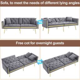 BTM 2 Seater Sofa Bed Convertible Sofa Adjustable Backrest Cup Holders in Grey - thumbnail 3
