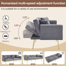 BTM 2 Seater Sofa Bed Convertible Sofa Adjustable Backrest Cup Holders in Grey - thumbnail 4