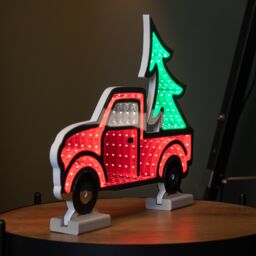 Samuel Alexander 40cm LED Infinity Truck Christmas Decoration with Wooden Base in Red & Green - thumbnail 3