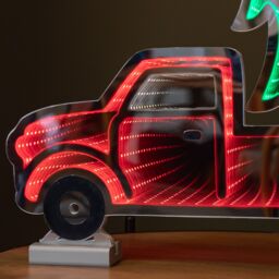 Samuel Alexander 40cm LED Infinity Truck Christmas Decoration with Wooden Base in Red & Green - thumbnail 4