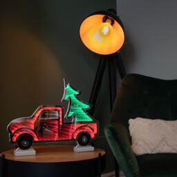 Samuel Alexander 40cm LED Infinity Truck Christmas Decoration with Wooden Base in Red & Green - thumbnail 2