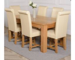 Thats Furniture Dakot 182 x 92cm Oak Large Dining Table & 6 Washington Leather Chairs in Cream - Size: 182 x 92 cm - thumbnail 1