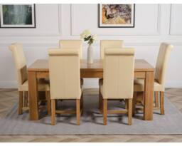 Thats Furniture Dakot 182 x 92cm Oak Large Dining Table & 6 Washington Leather Chairs in Cream - Size: 182 x 92 cm - thumbnail 2