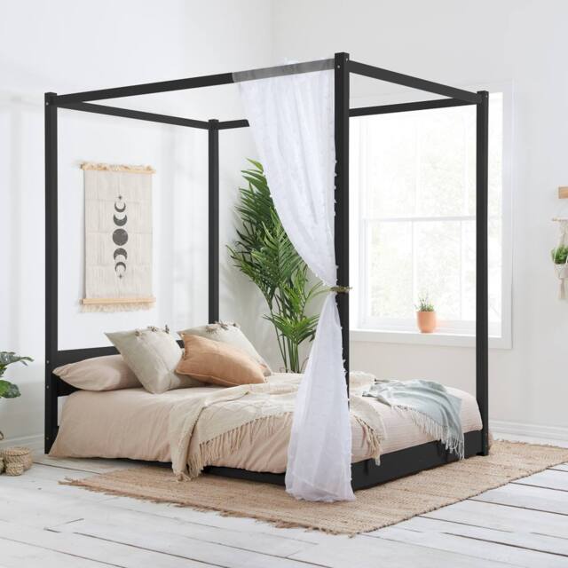 Birlea Four Poster Bed Frame Solid Wood 4 Poster Canopy Darwin in Black - Size: Double - image 1