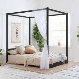 Birlea Four Poster Bed Frame Solid Wood 4 Poster Canopy Darwin in Black - Size: Double - thumbnail 1