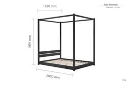 Birlea Four Poster Bed Frame Solid Wood 4 Poster Canopy Darwin in Black - Size: Double - thumbnail 6