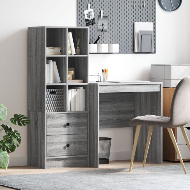 Berkfield Home Desk with Storage Grey Sonoma Engineered Wood - image 1