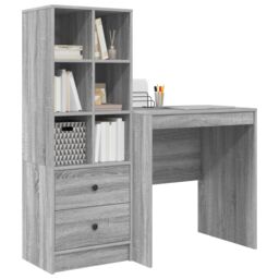 Berkfield Home Desk with Storage Grey Sonoma Engineered Wood - thumbnail 3