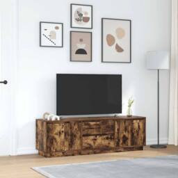 Berkfield Home TV Cabinet with LED Lights Smoked Oak 160.5x41x50 cm in Brown - thumbnail 4