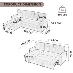FURNITURE ONE L-shaped corner Sofa Bed with Storage, Padded Sectional Sofa Reversible Storage in Grey - Size: 1 Pack - thumbnail 6