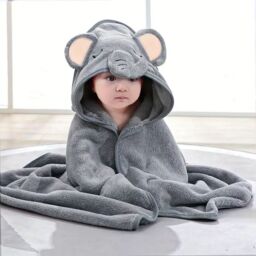 Dyzi Baby Hooded Towel Soft Absorbent Animal Cartoon Bath Towel for Kids in Black - thumbnail 1