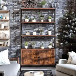 Rafaelo Mobilia Industrial Bookcase With 3 Shelves & Cupboard in Brown - thumbnail 4