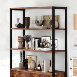 Rafaelo Mobilia Industrial Bookcase With 3 Shelves & Cupboard in Brown - thumbnail 5