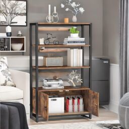 Rafaelo Mobilia Industrial Bookcase With 3 Shelves & Cupboard in Brown - thumbnail 2
