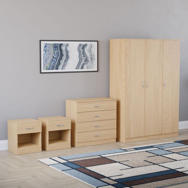 Home Discount Riano 4Pc Bedroom Set 4 Drawer Chest 3 Door Wardrobe Storage Furniture in Brown - image 1