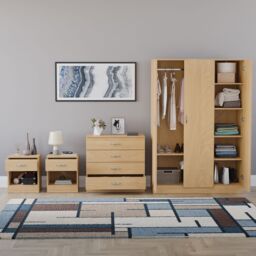 Home Discount Riano 4Pc Bedroom Set 4 Drawer Chest 3 Door Wardrobe Storage Furniture in Brown - thumbnail 2