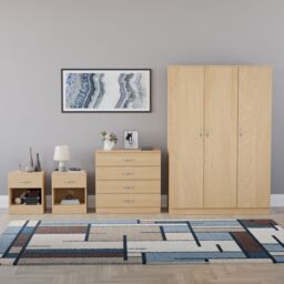 Home Discount Riano 4Pc Bedroom Set 4 Drawer Chest 3 Door Wardrobe Storage Furniture in Brown - thumbnail 4