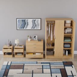 Home Discount Riano 4Pc Bedroom Set 4 Drawer Chest 3 Door Wardrobe Storage Furniture in Brown - thumbnail 3