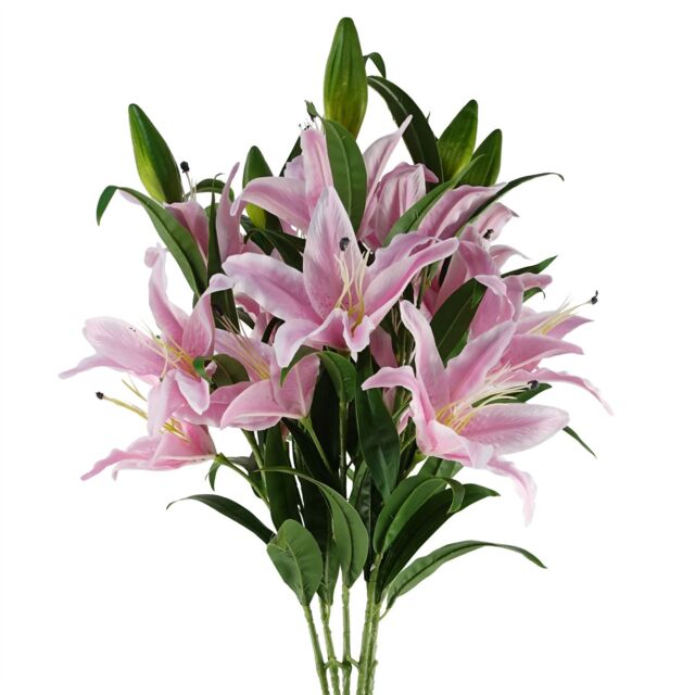 Leaf Pack of 6 x 100cm Large Pink Lily Stem - 18 Flowers - Size: 6 x 100 cm - image 1