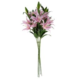 Leaf Pack of 6 x 100cm Large Pink Lily Stem - 18 Flowers - Size: 6 x 100 cm - thumbnail 4