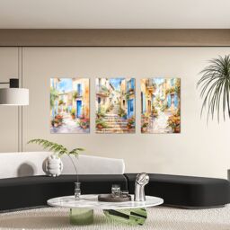 simpa Tuscany Village 3 Panel Canvas Wall Art - thumbnail 2