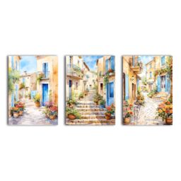 simpa Tuscany Village 3 Panel Canvas Wall Art