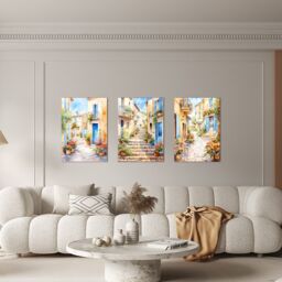 simpa Tuscany Village 3 Panel Canvas Wall Art - thumbnail 3