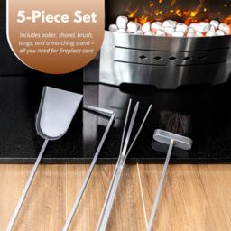 Marco Paul Silver 5pc Modern Companion Sets Sor Wood Burners & Fireside - thumbnail 5