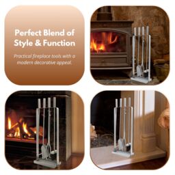 Marco Paul Silver 5pc Modern Companion Sets Sor Wood Burners & Fireside - thumbnail 9