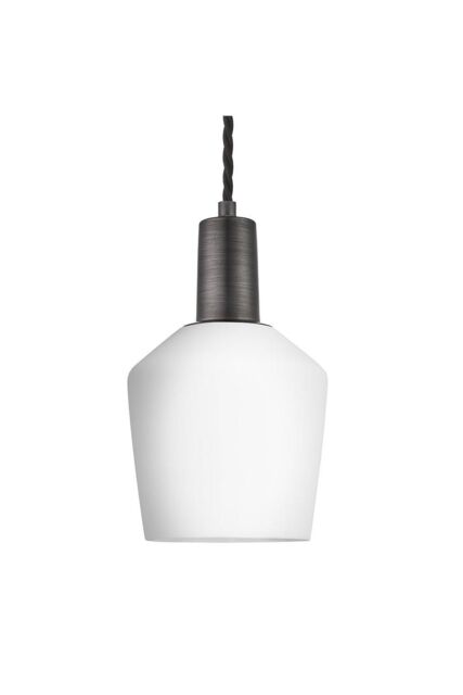 Industville Sleek Opal Glass Schoolhouse Pendant Light, 5.5 Inch, White, Pewter Holder in White