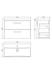 Balterley Bathroom 2 Soft Close Drawer, Wall Hung Vanity Unit, Satin Grey, 800mm in Grey - thumbnail 2