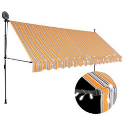 Berkfield Home Manual Retractable Awning with LED 400 cm Yellow & Blue - thumbnail 1