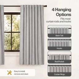 VOGREX Grey Linen Look Thermal Blackout Curtains Pair 46x54in - thumbnail 3