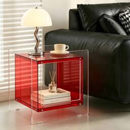 VOGREX Acrylic Side Table Nightstand Aesthetic End Table Record in Red - thumbnail 6