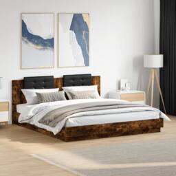 Berkfield Home Durable Bed Frame with LED without Mattress Smoked Oak 200x200 cm in Brown - thumbnail 2