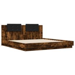 Berkfield Home Durable Bed Frame with LED without Mattress Smoked Oak 200x200 cm in Brown - thumbnail 1