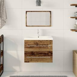 Berkfield Home Soft Bathroom Sink Cabinet with Built-in Basin Old Wood Engineere in Brown - thumbnail 4