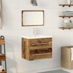 Berkfield Home Soft Bathroom Sink Cabinet with Built-in Basin Old Wood Engineere in Brown - thumbnail 2