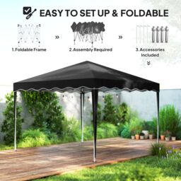 OUTSUNNY 3x3(m) Pop Up Gazebo Canopy Portable Tent Event Shelter with Carry Bag in Black - thumbnail 6