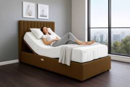 PARADISE BEDS LTD Relief Rise Electric Adjustable Bed Set With Mattress & Headboard in Brown - Size: Super King - thumbnail 1