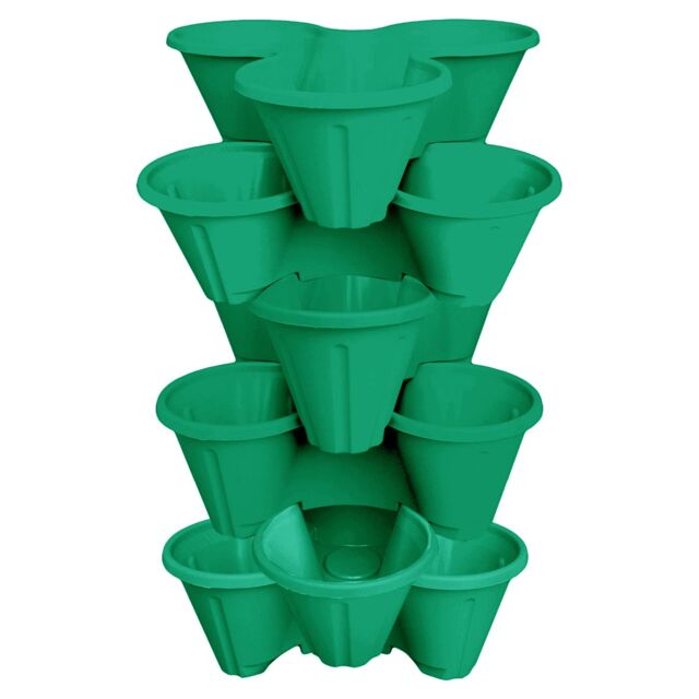 simpa Stackable Tri-Pot Plastic Strawberry Planters 6PC in Dark Green - image 1