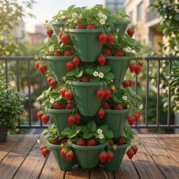 simpa Stackable Tri-Pot Plastic Strawberry Planters 6PC in Dark Green - thumbnail 3