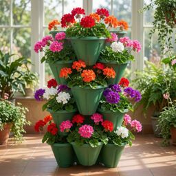 simpa Stackable Tri-Pot Plastic Strawberry Planters 6PC in Dark Green - thumbnail 4